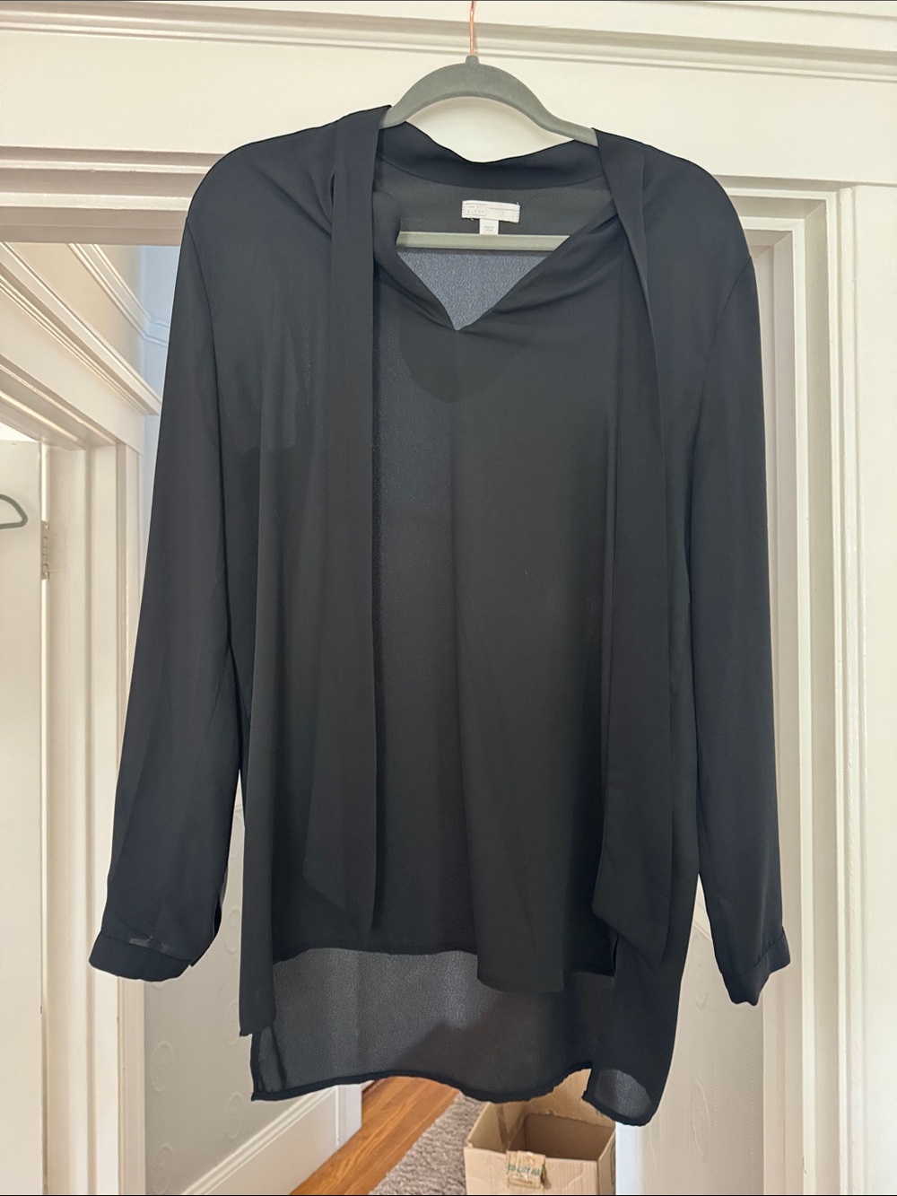 14th & Union Black Sheer V-Neck Tie-Front Blouse